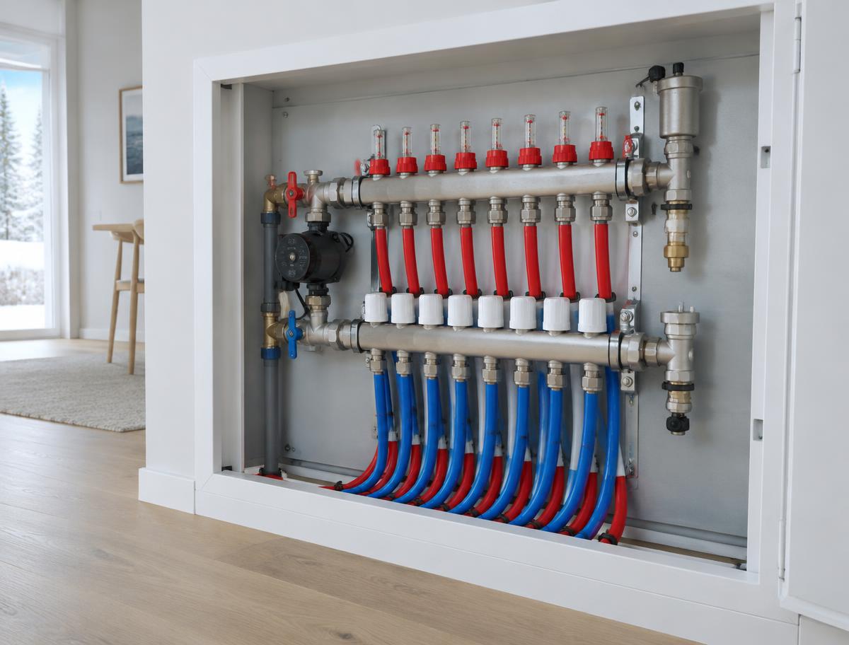 Detalje fra en færdig installation: gulvvarme