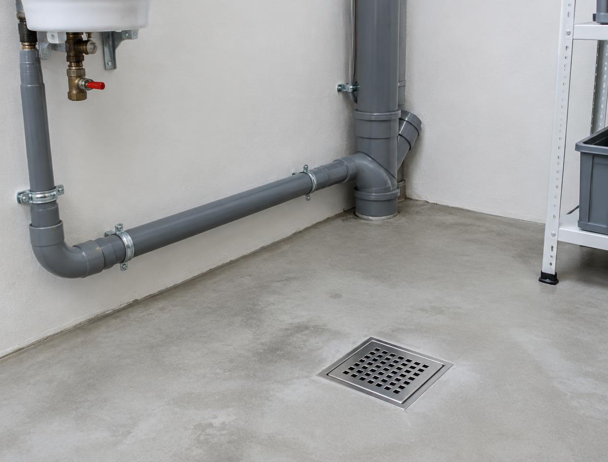 Detalje fra en færdig installation: kloak og afløb