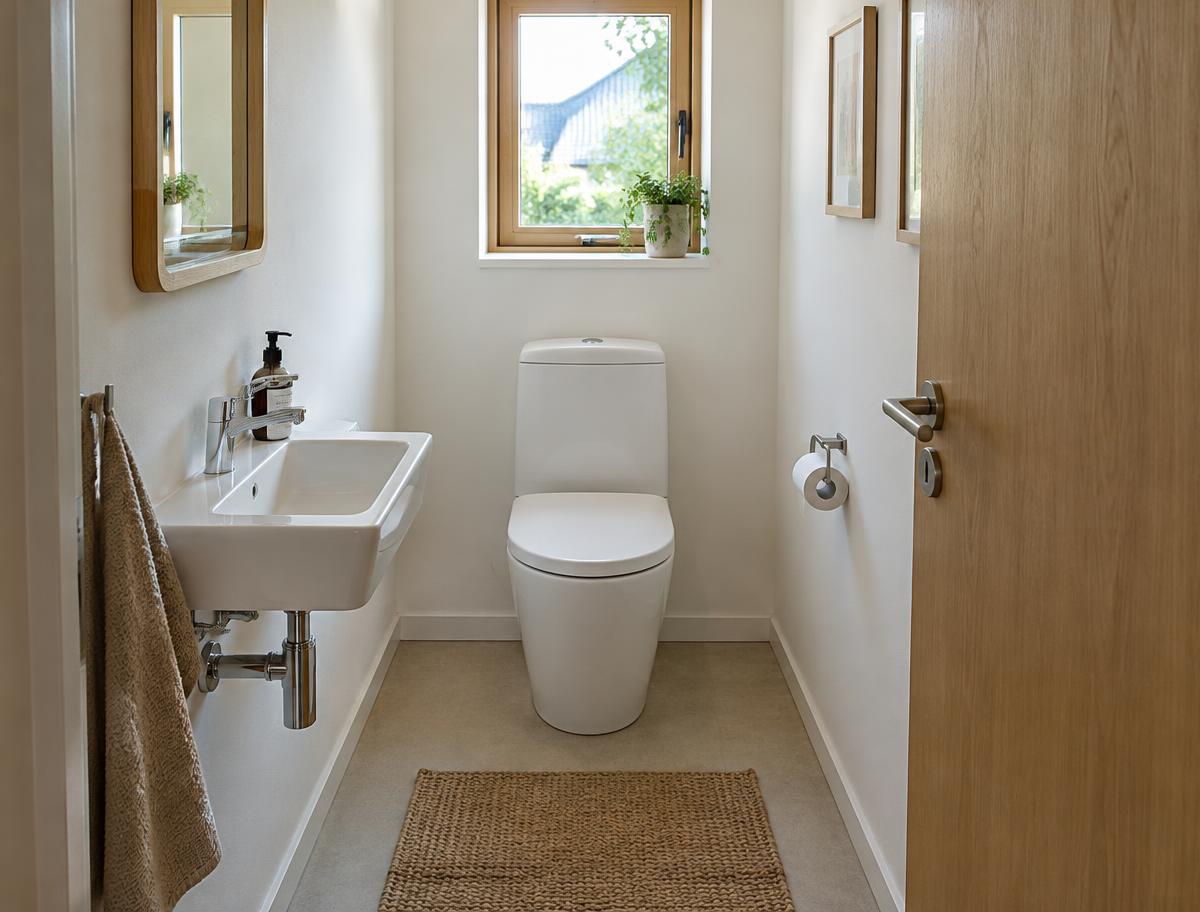 Detalje fra en færdig installation: nyt toilet