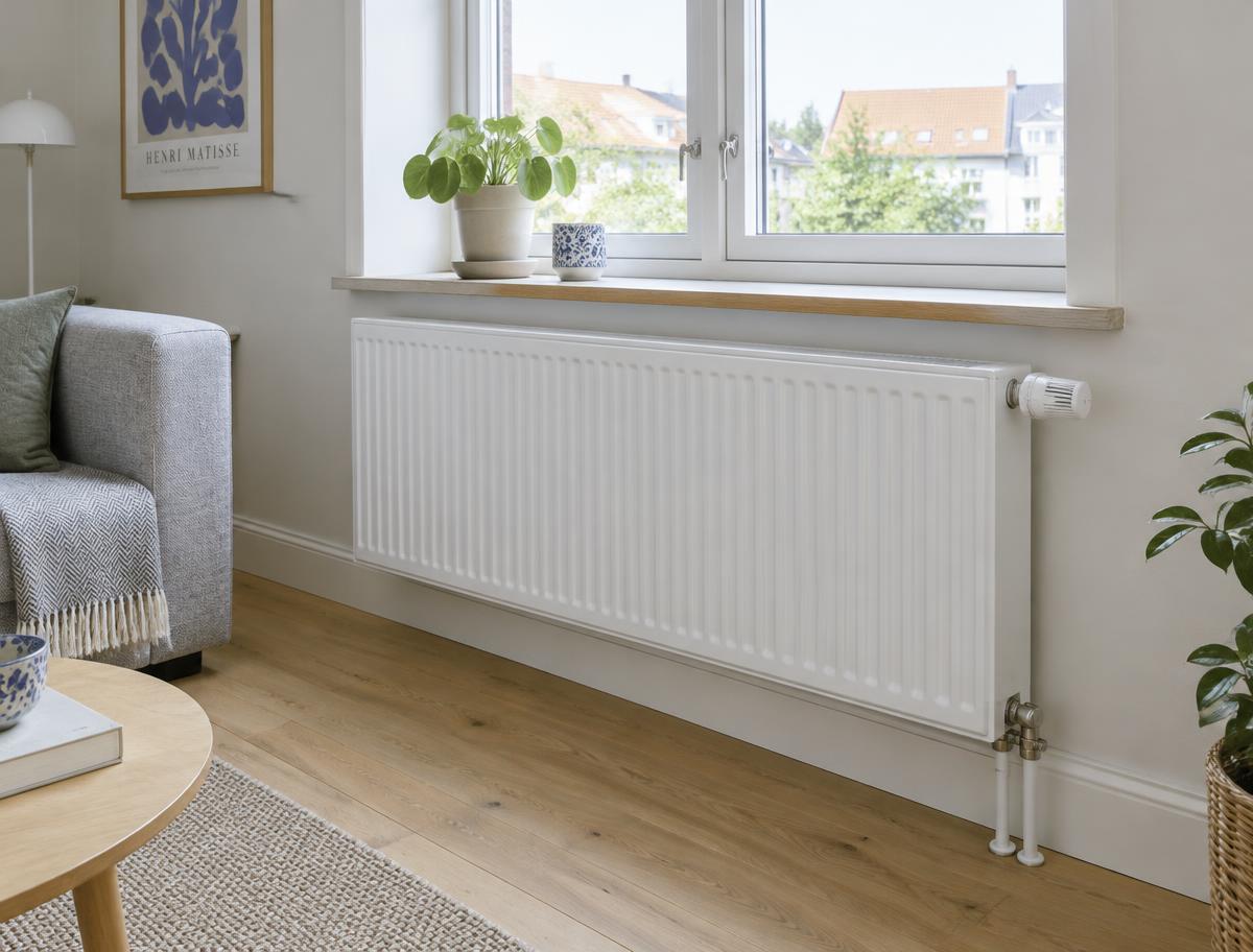 Detalje fra en færdig installation: ny radiator